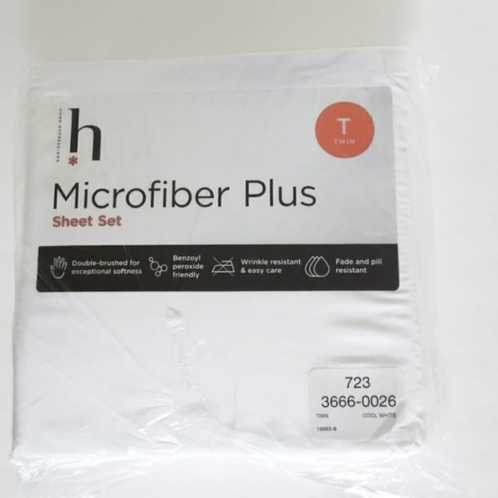 Home Expressions Microfiber Plus Sheet Set Twin White Dorm - Picture 2 of 5